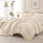 Andency Oversized King Comforter Set 128x120, 3 Pieces Beige Ruffle Shabby Chic Famhouse Bedding Set for Women, Lightweight Fluffy Super King Plus Bed Set for Girls-124610445-124610451