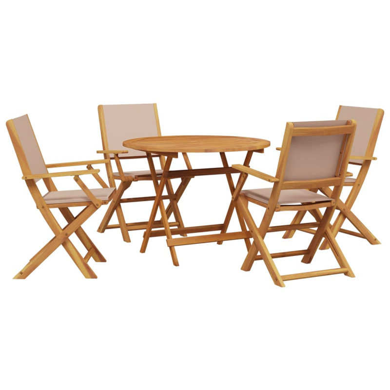 4 - Person Acacia Wood Patio Dining Set with Round Table, Taupe