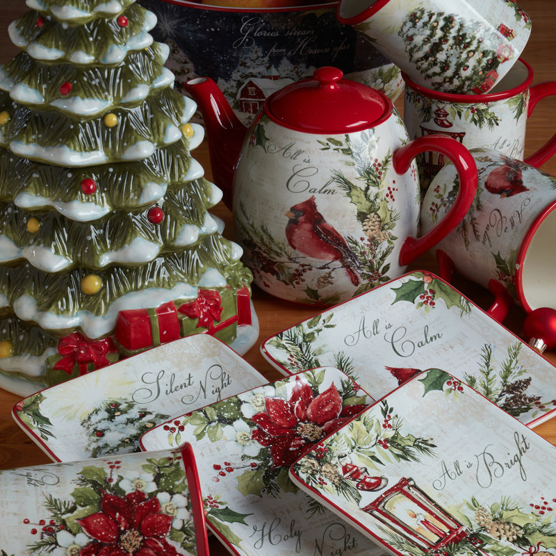 Silent Night 16-Piece Multicolor Ceramic Holiday Dinnerware Set