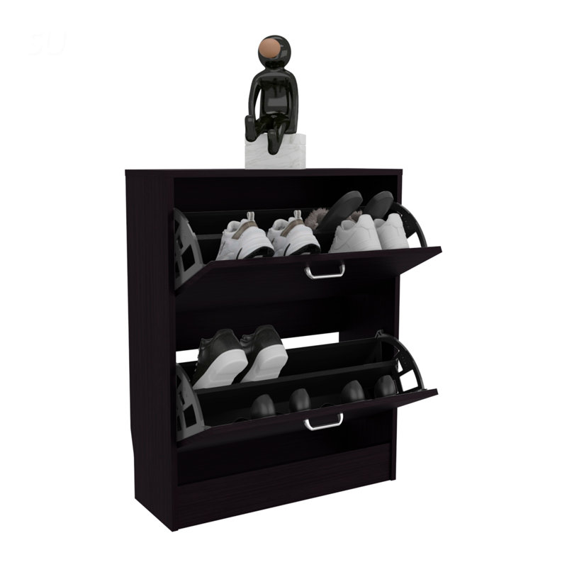 Shoe Rack Cabinet With Adjustable Shelves, Modern Storage Organizer For Tidy Entryways And Closets, Black