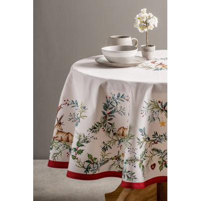 Floral 100% Cotton Round Christmas Tablecloth