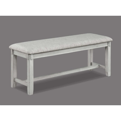Banc de salle à manger en bois flotté avec siège rembourré en tissu et pieds fuselés, parfait pour les espaces contemporains et transitionnels
