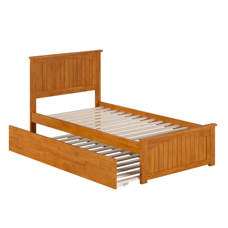  Nantucket Solid Wood Platform Bed with Matching Footboard & Trundle, Twin, Light Toffee