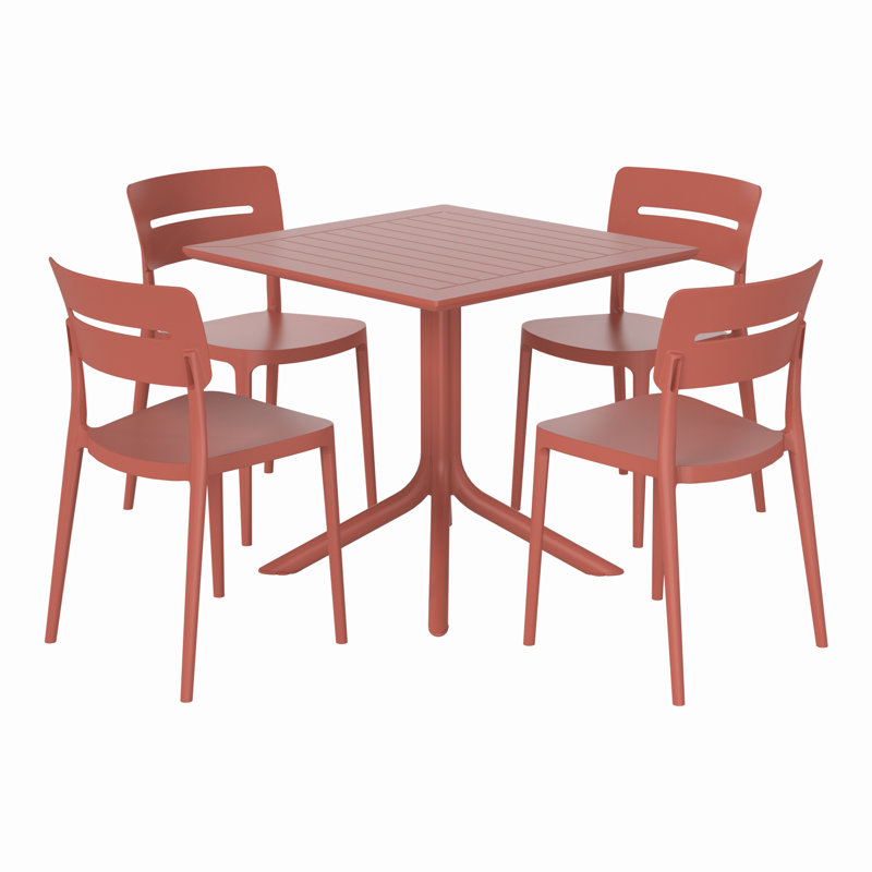 Ensemble repas carré pour 4 personnes, Rouge