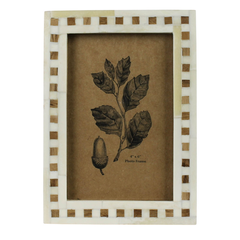 Cadre, os blanc, incrustation de teck - 4 x 6