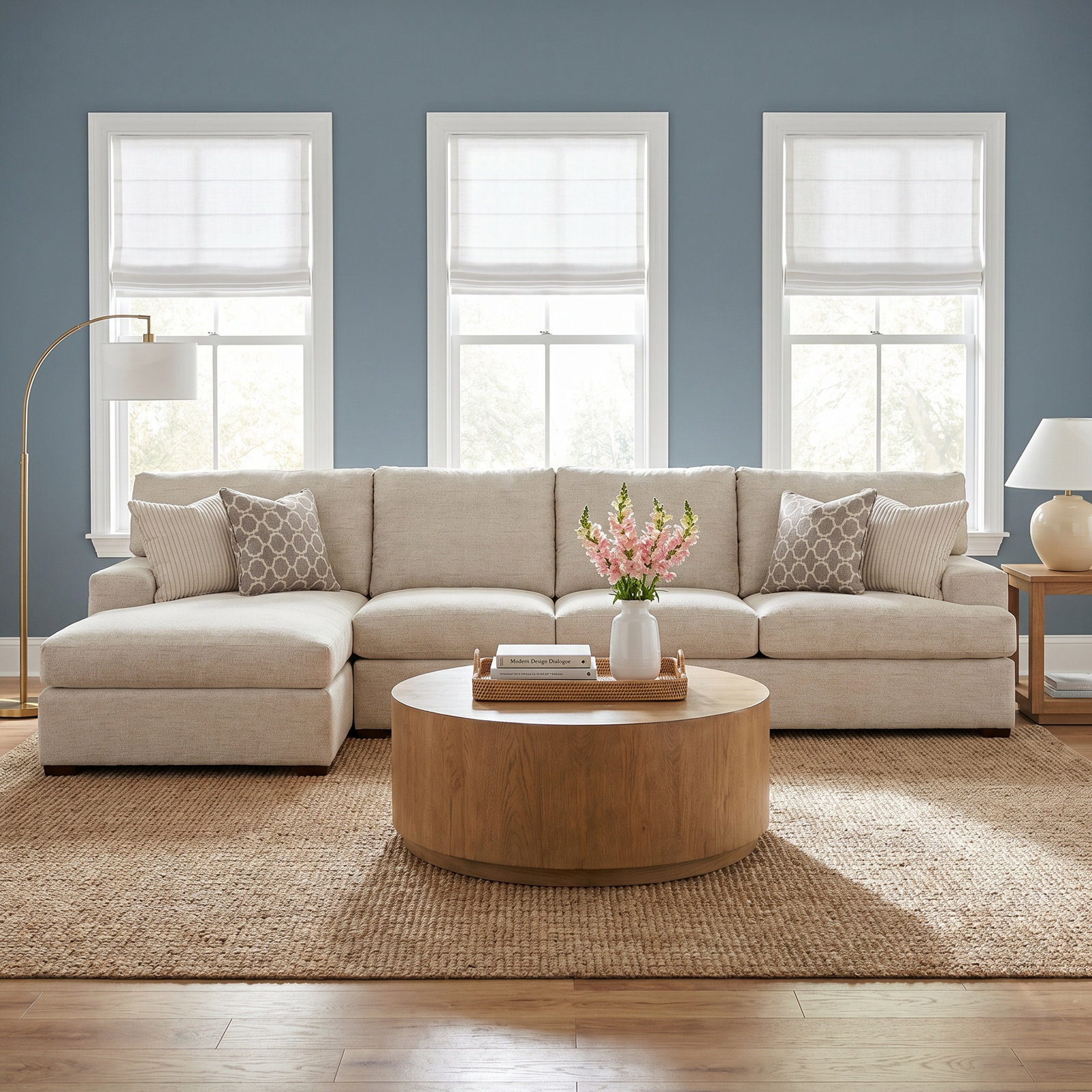Cambria Upholstered U-Sectional, Java Finish, Snow Crypton Performance; 0884-91, Right Hand Facing