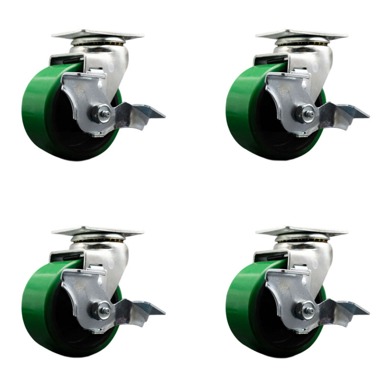 Poly on Cast Iron Swivel Caster Set with Ball Bearings and Brakes_20S420-PUB-TLB-4, Vert