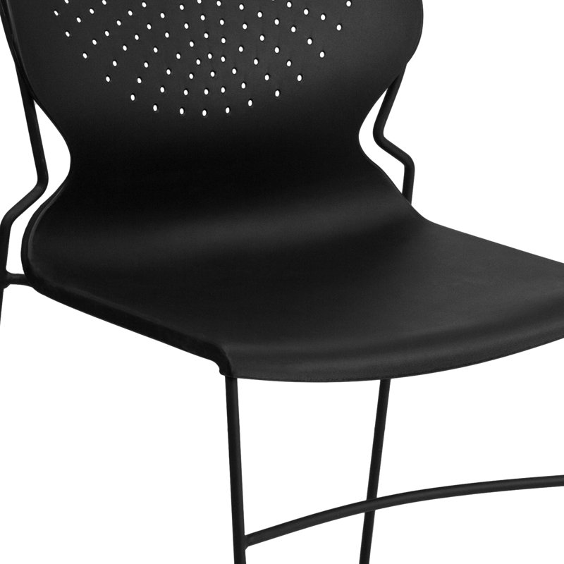 Black Metal Armless Stacking Chair with Perforated Back