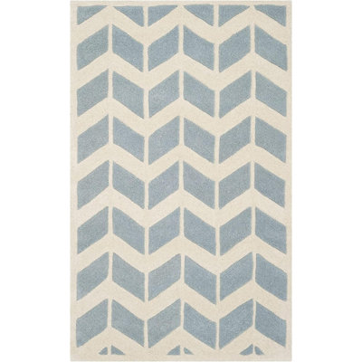 Square Chevron Hand Tufted Wool Indoor / Outdoor Use Area Rug in Blue/Ivory -  George Oliver, 498899B57660405CAF7F92D70B28691B