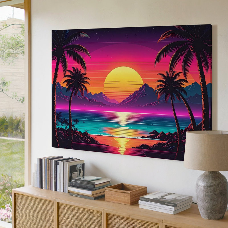 Toile, art mural Neon Sunset Tropics, H 9 po x l 12 po