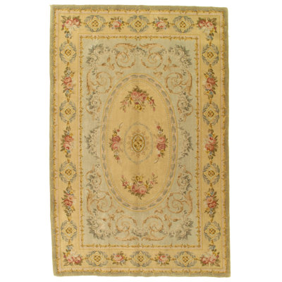 Savonnerie Wool Oriental Area Rug in Beige