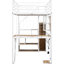 Lit mezzanine simple avec poste de travail à DEL, garde-robe, rangement et escalier, blanc, bureau encastré en métal avec gestion d'espace-2129828322