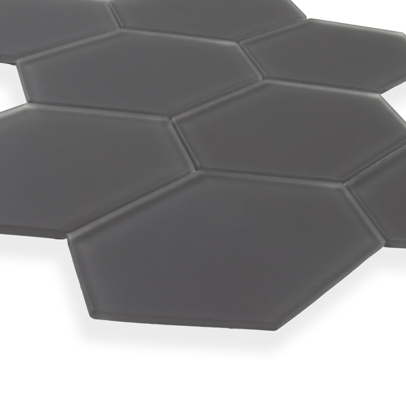 Long Hex 10.60in.x11 in. Glass Mosaic Tile, Carbon Matte