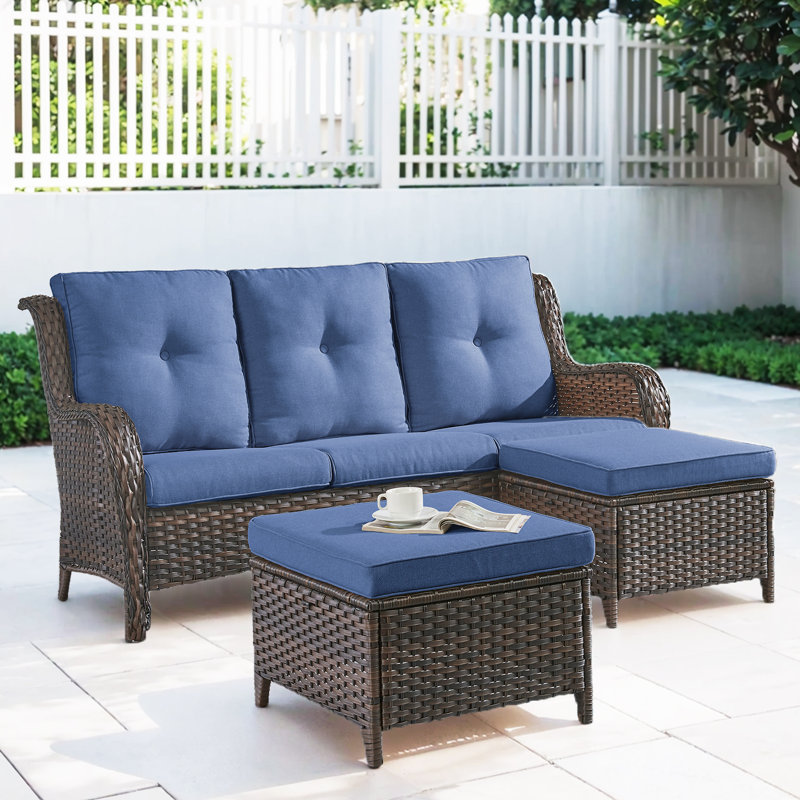 Bonia 72.44'' Wide Straight Patio Sofa with Cushions, Blue