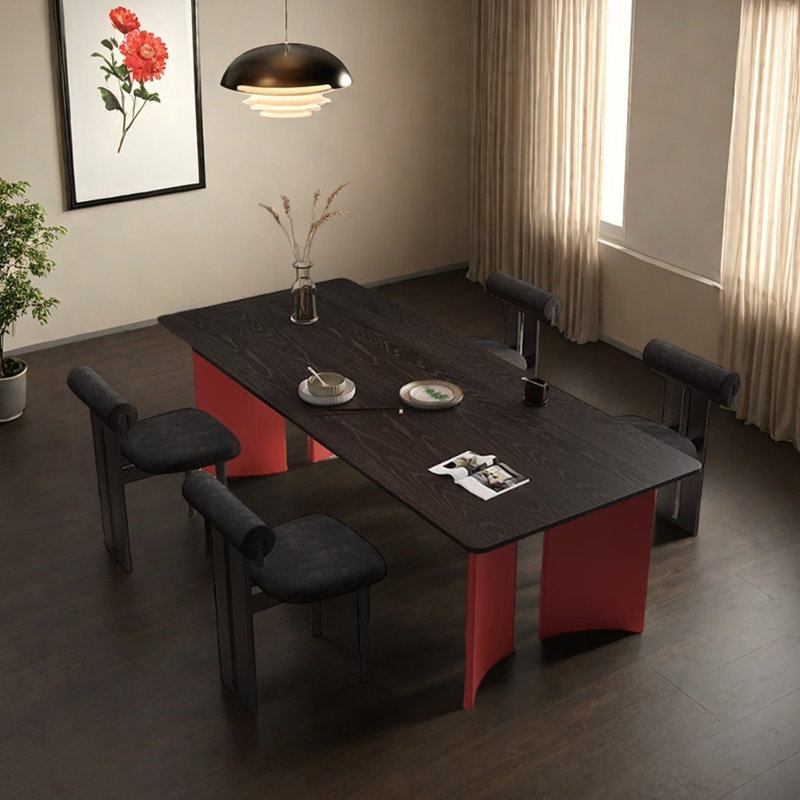 Ensemble de table de salle à manger rectangulaire moderne rouge et noir, Noir, H 29,52 po x L 78,74 po x l 35,43 po