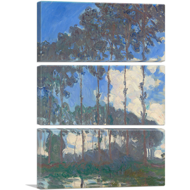 Poplars on the Epte par Claude Monet - Ensemble de 3 reproductions d'art sur toiles tendues, H 60 po x l 40 po x P 0,75 po