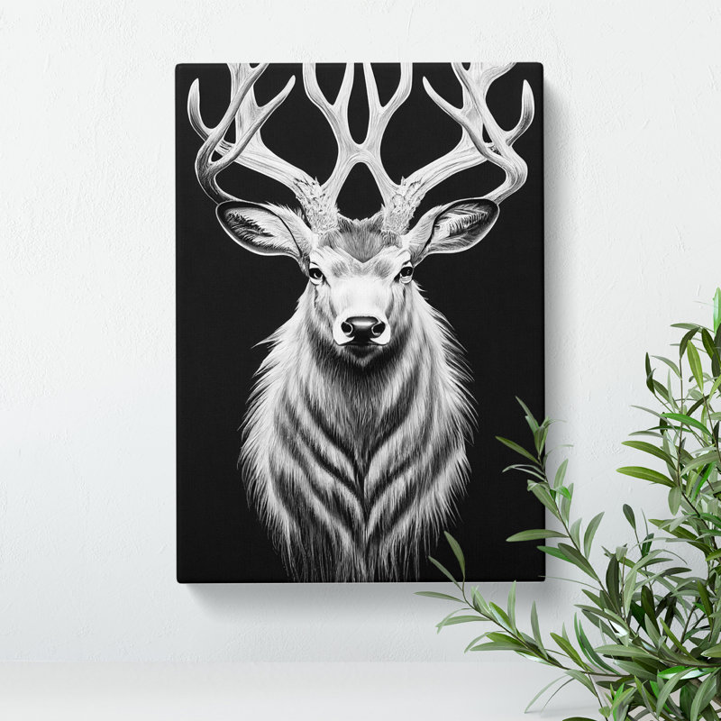 Monochrome Stag No.1 - Wrapped Canvas, 50cm H x 35cm W x 3cm D