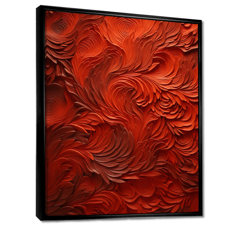 Volcanic Red Fusion Vector 2 - Tachisme, art mural, Cadre flottant noir, H 32 po x l 24 po x P 1 po