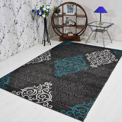Tullos Machine Made Heatset Polypropylene Area Rugs - Rectangle, Silver Blue Color, Contemporary Modern Design, Low Pile Machine Made Area Rugs for Living Room, Bed Room