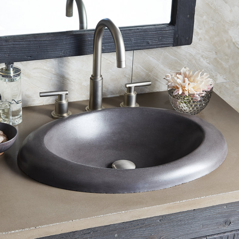 Cuyama Slate Stone Handmade Oval Drop-In Bathroom Sink, Sage