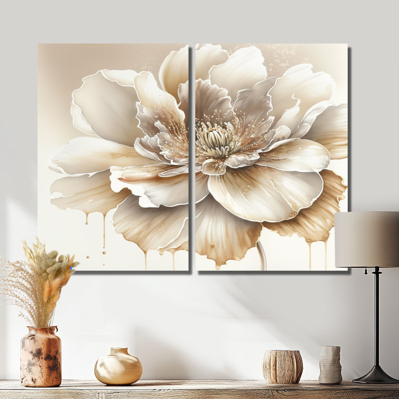 Blooming Beige Floral Design II - Art mural floral grand 2 pièces, 36" H x 48" W, Wrapped Canvas, Does Not Apply