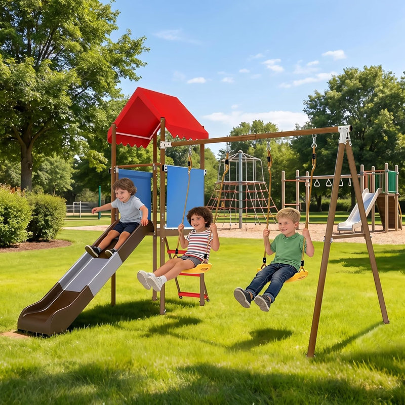 Balançoire de plage pour jeu de plein air avec glissade - Équipement de jeu extérieur durable et sécuritaire avec balançoire et balançoires à ceinture