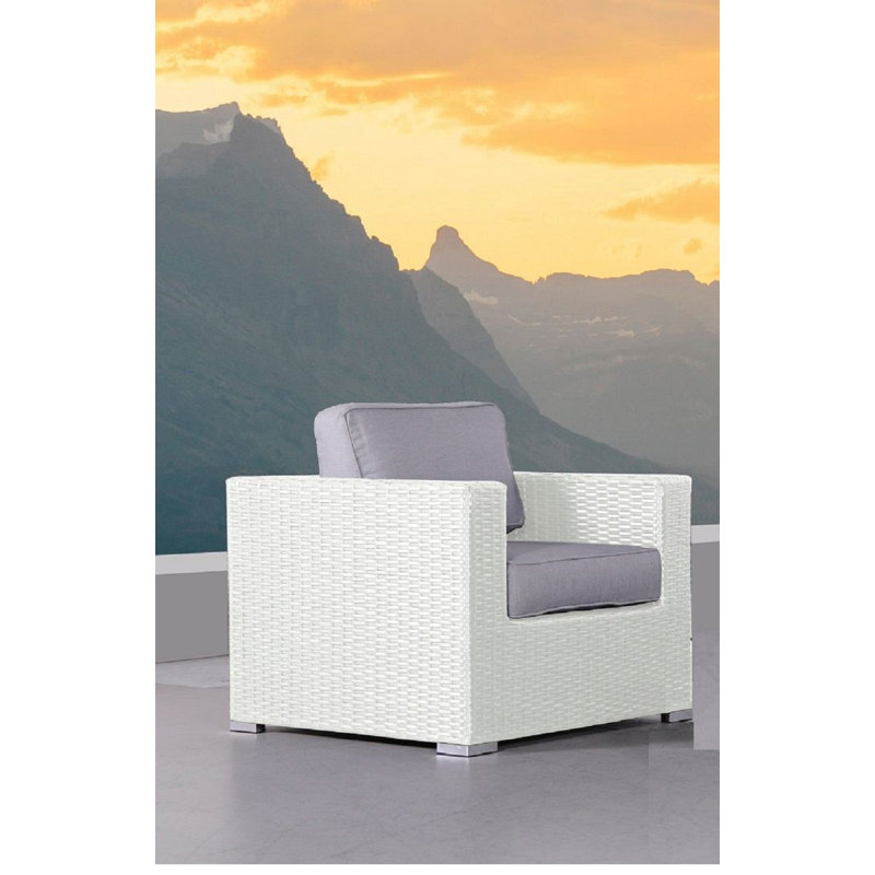 Chaise de terrasse avec coussins Melanie, Oléfine grise, Blanc
