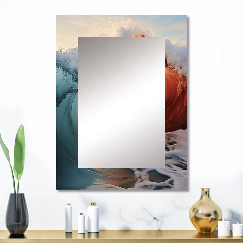 «Green Red Wave Colorful Wonder - Coastal Unique Wall Mirror, Green Mirror, Art imprimé en métal, 32 po x 24 po
