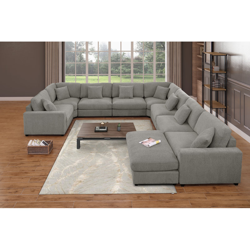 Canapé modulaire réversible en chenille surdimensionné 12 pièces Chenille, Polyester gris