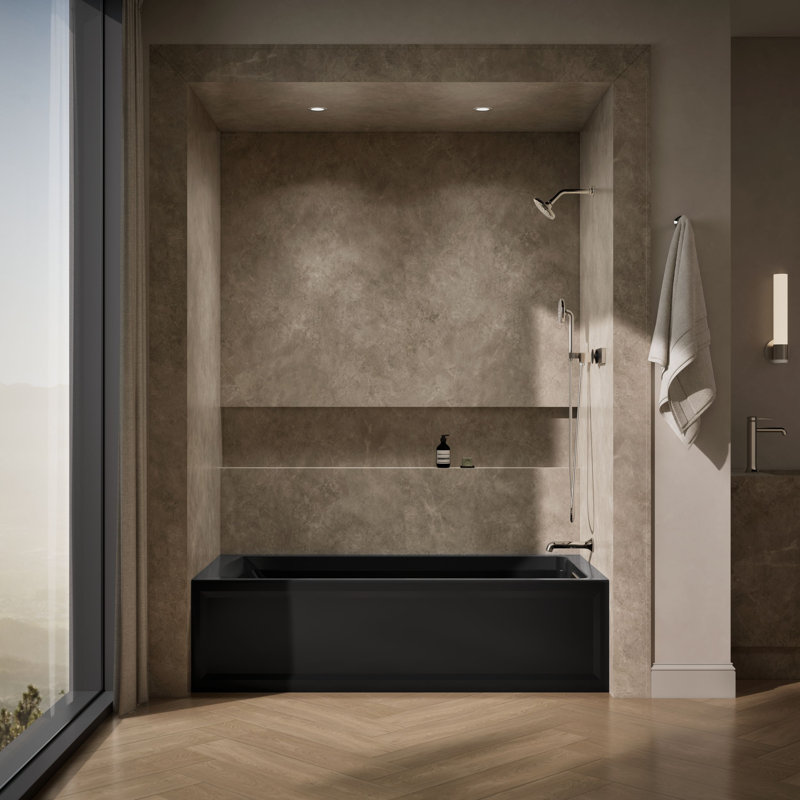 Archer 72" x 36" Soaking Bathtub, Black Black, Right