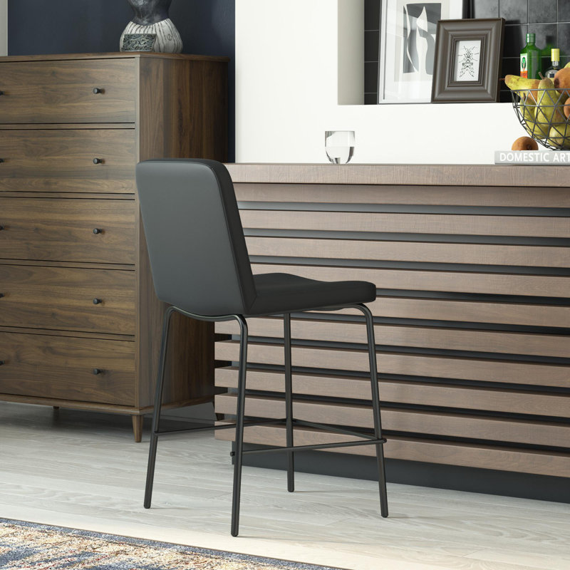 Anaysia Upholstered Counter Stool with Metal Frame, Black