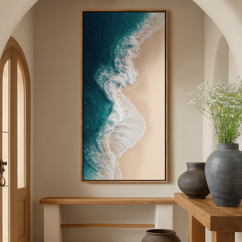 Très grand art mural rétro encadré pour art classique, H 60 po x l 30 po, Naturel