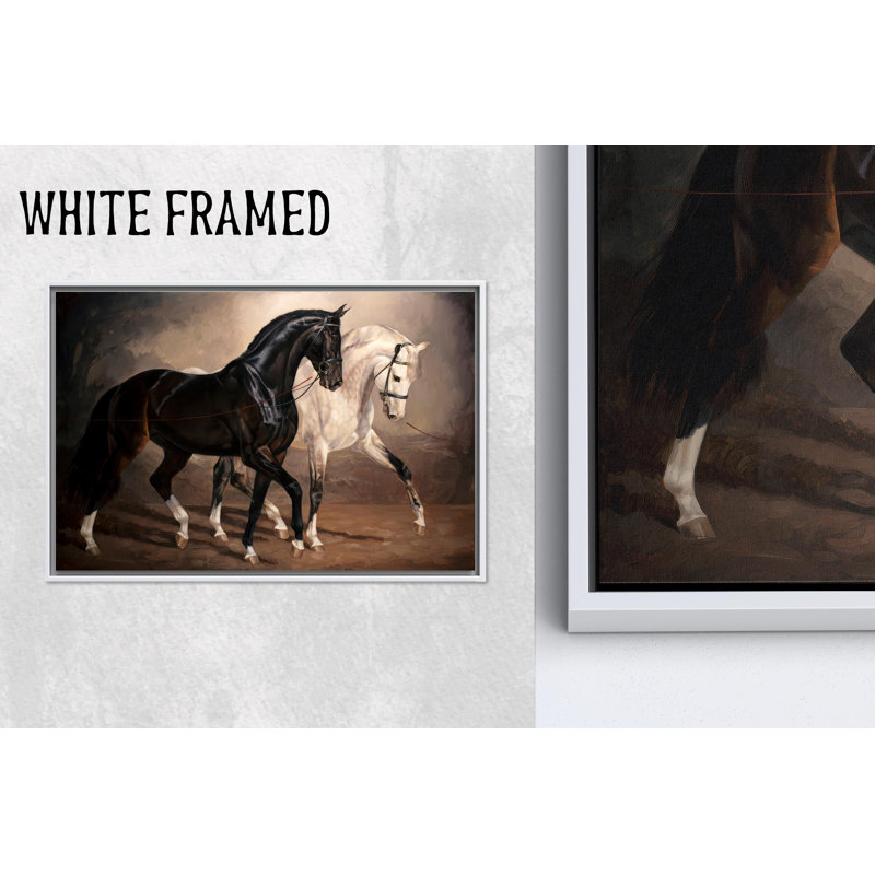 Reproduction d'art sur toile imprimée: Chevaux noirs et blancs dans un cadre élégant, 1P
