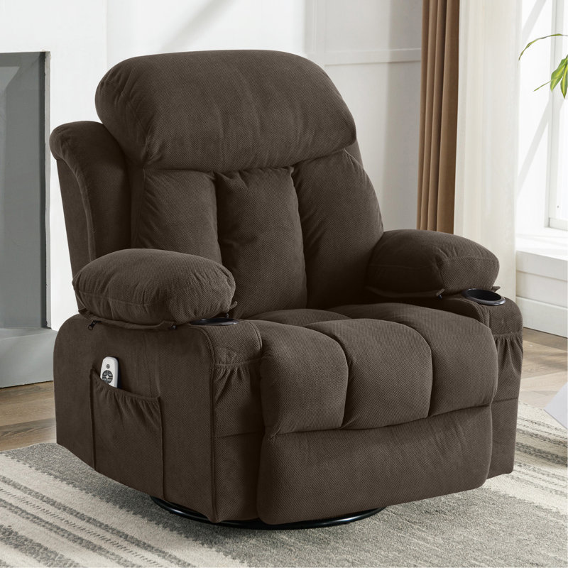Swinging Recliner Massage Heated Sofa, With USB And 2 Cup Holders In Side Pockets, Brown