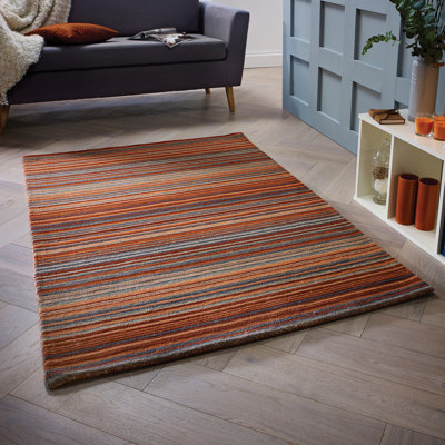 Tarren Handwoven Wool Orange/Grey Striped Area Rug