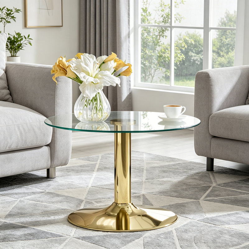Verre rond avec base en métal, Doré