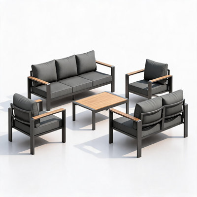 Ensemble de conversation en aluminium pour patio, canapé modulaire d'extérieur 7 places avec coussins lavables épais et table basse - Mobilier d'extérieur moderne en aluminium pour porche, balcon, terrasse, cour