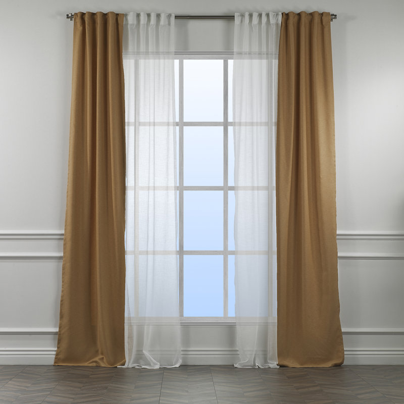 Decorative Window Curtain Each Panel, 27" W x 95" L, Mustard Yellow/White