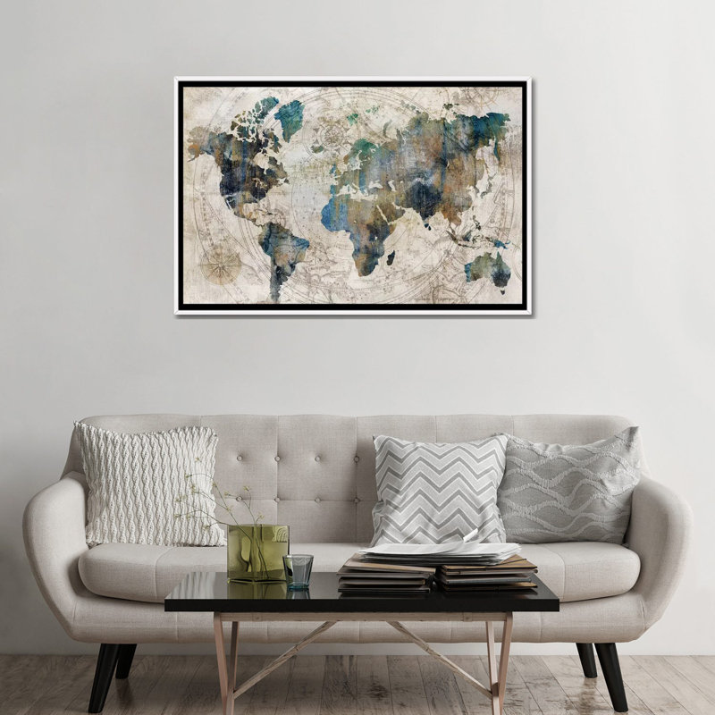 Carte céleste par Isabelle Z - reproduction d'art, H 32 po x l 48 po, Blanc, Impression encadrée