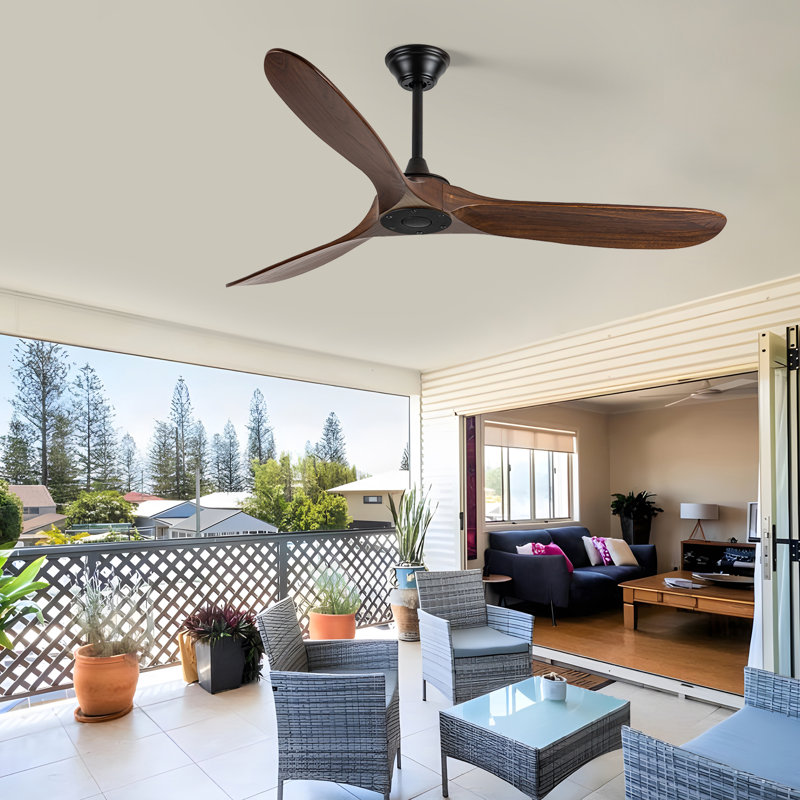 Solid Wood Ceiling Fan With Remote,3 Blade Reversible Dc Motor, Quiet Cooling For Living Room Or Bedroom, Walnut, 154cm