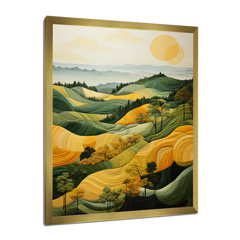 «Balon Yellow and Green Pastoral Bold Landscape VII», reproduction sur toile, H 40 po x l 30 po x P 1,5 po, Encadrement doré