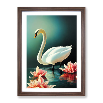 Swan In A Lily Pond - Single Picture Frame Print