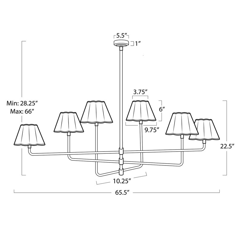 Polly 6-Light Chandelier, Natural Brass, White