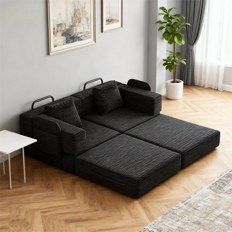 Canapé-lit convertible sans os 72,4 po, sans assemblage requis, conception pliable pour le salon, noir, Noir