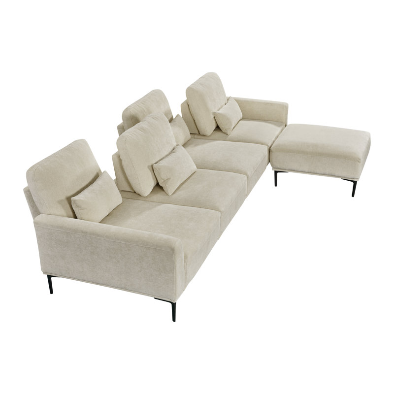 Canapé modulaire rembourré en L de L 125 po avec repose-pieds Harshith, Chenille beige, H 33,4 po x l 125 po x P 70 po