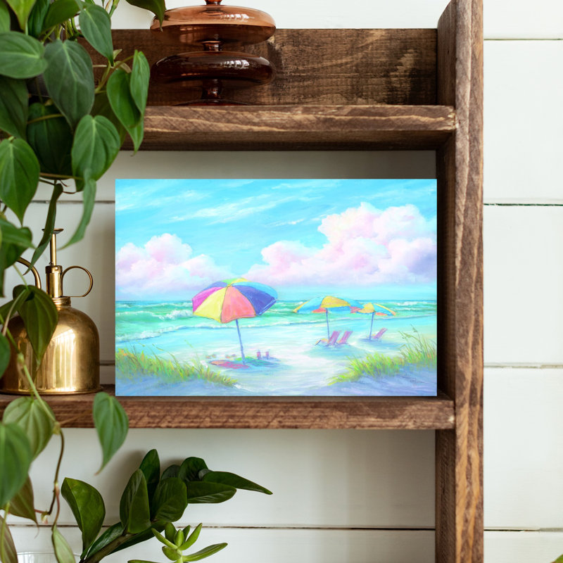 Art contemporain bord de mer fantaisiste coloré, H 12 po x l 18 po