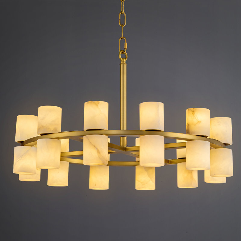 23.6" Round Kitchen Island  Alabaster Gold Chandelier, 24 Lights, 6.3" H x 23.6" W x 23.6" D, Gold