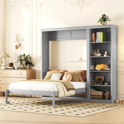 Grand lit escamotable mural avec tablettes