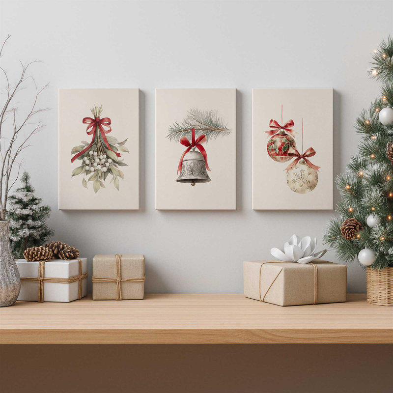 Ensemble de 3 impressions sur toile Tinsel & Tidings, H 18 po x l 36 po, Toile tendue, Toile tendue