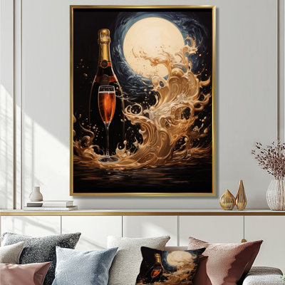 Pleine lune, célébration du champagne - art mural vin et champagne